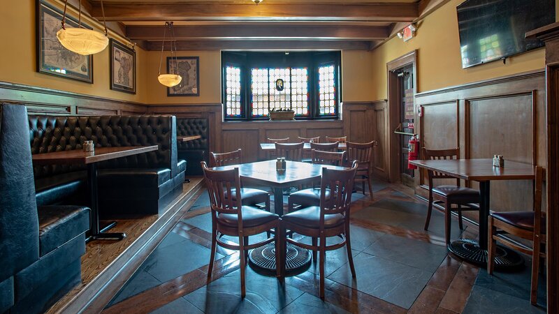 Dining room with booth and table seating