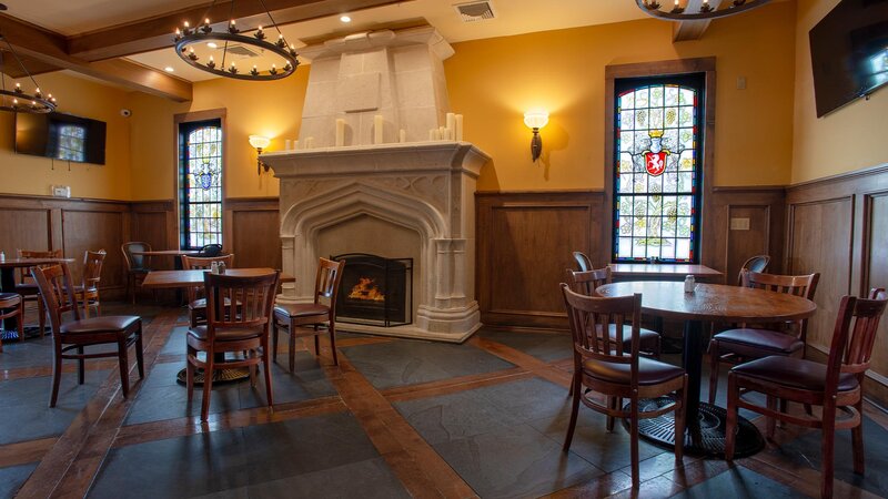 Dining room with view of fireplace